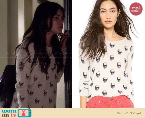 360 Sweater Jackie Dee Cashmere Skull Sweater worn by Lucy Hale on PLL