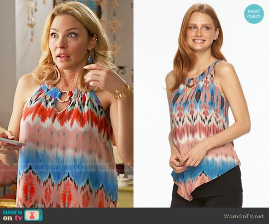 AB Studio Print Mock-Layer Chiffon Tank in Watercolor Multi Ikat worn by Kate Davis (Tabrett Bethell) on Mistresses