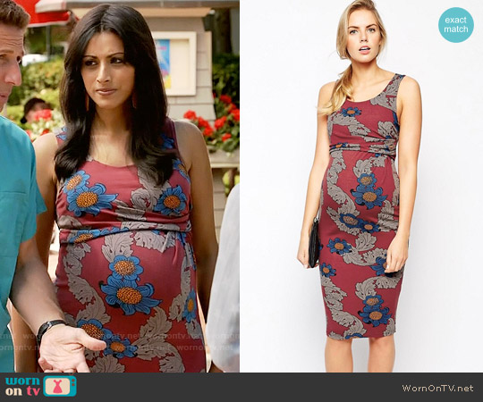 ASOS Maternity Exclusive Body-Conscious Dress With Side Draping In Winter Floral worn by Divya Katdare (Reshma Shetty) on Royal Pains