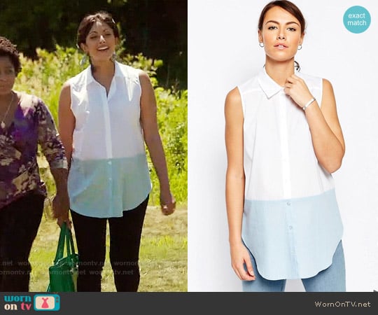 ASOS Maternity Sleeveless Shirt In Color Block worn by Divya Katdare (Reshma Shetty) on Royal Pains