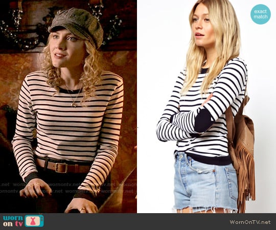 ASOS Striped Sweater With Heart Elbow Patch worn by Grace Gardner (Skyler Samuels) on Scream Queens