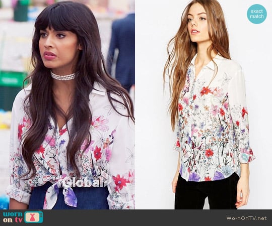 ASOS Water Colour Floral Border Print Blouse worn by Tahani Al-Jamil (Jameela Jamil) on The Good Place