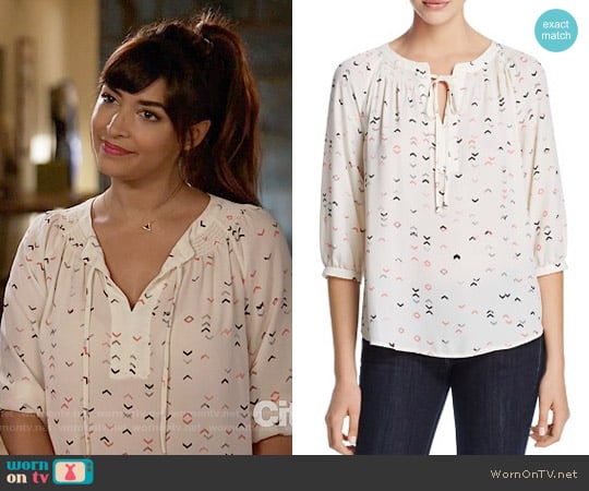 Aqua Arrow Print Tie Neck Top worn by Cece Parekh (Hannah Simone) on New Girl