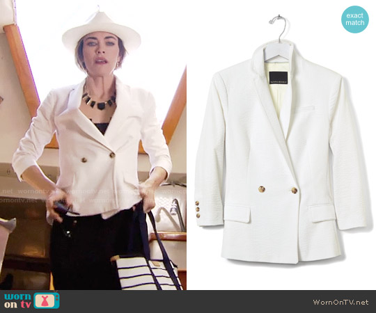 Banana Republic Seersucker Double-Breasted Blazer worn by Victoria Newman (Amelia Heinle) on The Young and the Restless