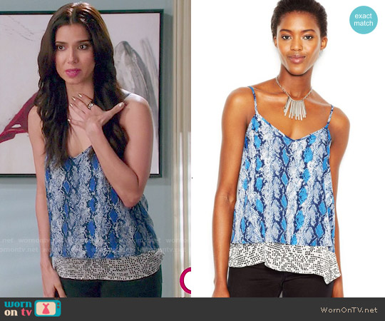 Bar III Sleeveless Snakeskin-Print Lace Tank Top worn by Carmen Luna (Roselyn Sanchez) on Devious Maids