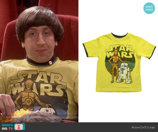 Boys Juvy Star Wars Yellow C3PO & R2D2 T-shirt worn by Howard Wolowitz (Simon Helberg) on The Big Bang Theory