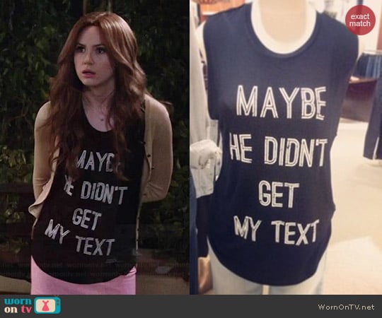 CHRLDR Maybe He Didn't Get My Text Tank worn by Karen Gillan on Selfie