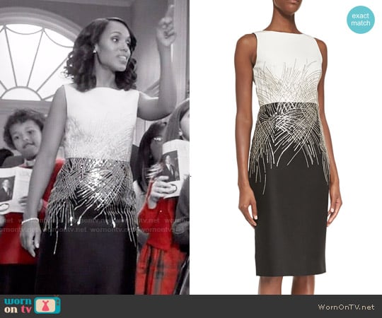 Carolina Herrera Mikado Two-Tone Beaded Cocktail Dress worn by Olivia Pope (Kerry Washington) on Scandal