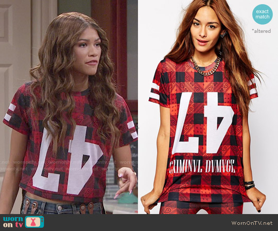 Criminal Damage Oversized T-Shirt With Paisley Check Print worn by K.C. Cooper (Zendaya) on KC Undercover