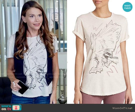 Current Elliott The Rolled-Sleeve Tee in Vintage White Post Modern Eagle worn by Liza Miller (Sutton Foster) on Younger