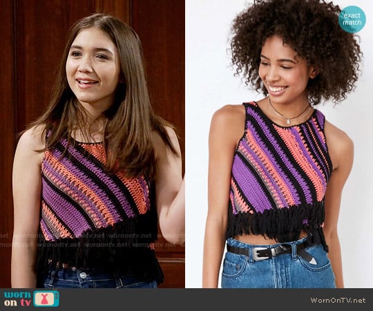 Ecote Diagonal Crochet Fringe Tank worn by Riley Matthews (Rowan Blanchard) on Girl Meets World