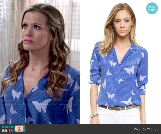 Equipment Adalyn Blouse in Amparo Blue worn by Chelsea Lawson (Melissa Claire Egan) on The Young and the Restless