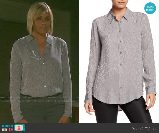 Equipment  'Reese' Leopard Silk Shirt in Frost Grey worn by Nicole Walker (Arianne Zucker) on Days of our Lives