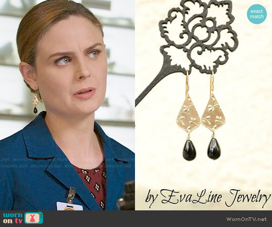 Eva Line Jewelry Onyx Teardrop Earrings worn by Temperance 'Bones' Brennan (Emily Deschanel) on Bones