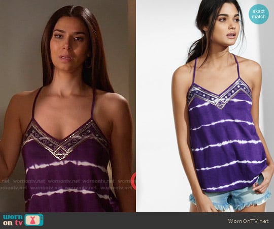 Express Tie Dye Sequined Necklace Trim Cami worn by Carmen Luna (Roselyn Sanchez) on Devious Maids