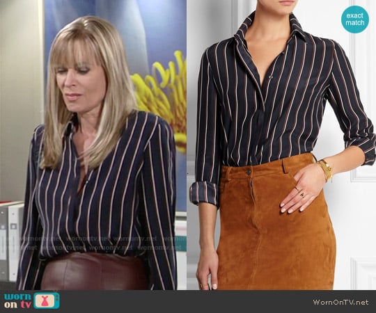 Frame Denim  Le Classic Striped Washed Silk-Charmeuse Shirt worn by Ashley Abbott (Eileen Davidson) on The Young and the Restless