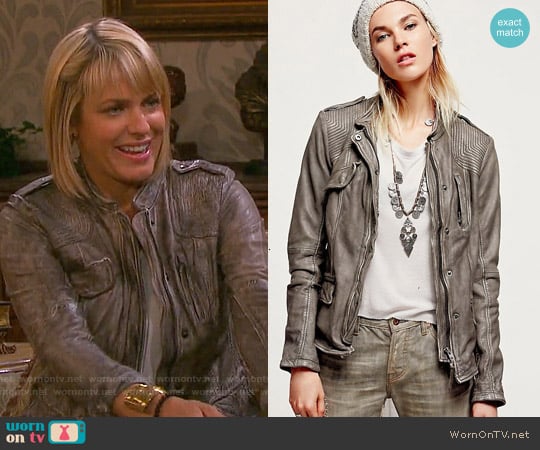 Free People Rumpled Leather Blazer worn by Nicole Walker (Arianne Zucker) on Days of our Lives