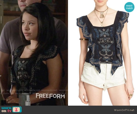 Free People Shake Baby Shake Embroidered Ruffle Top worn by Mariana Foster (Cierra Ramirez) on The Fosters