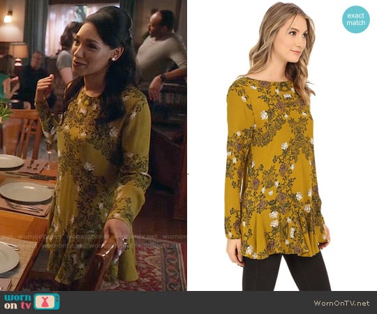 Free People Slubby Crinkle Smooth Talker Top in Gold worn by Iris West (Candice Patton) on The Flash