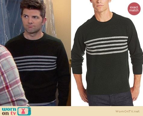 GANT by Michael Bastian Five Stripe Sweater in Deep Forest worn by Adam Scott on Parks & Rec