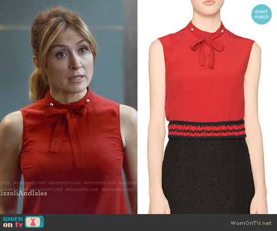 Gucci Silk Bow Neck Top worn by Maura Isles (Sasha Alexander) on Rizzoli and Isles