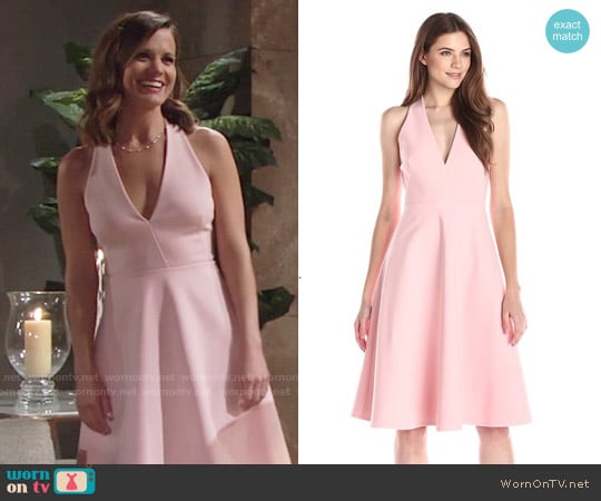 Halston Heritage Sleeveless Deep V Neck Crop Midi Dress worn by Chelsea Lawson (Melissa Claire Egan) on The Young and the Restless