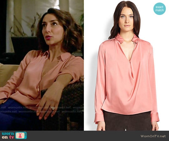 Halston Heritage Silk Cowl-Front Blouse worn by Necar Zadegan on GG2D