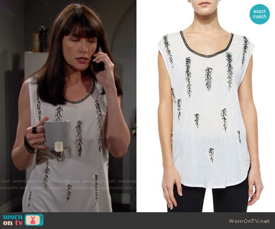 Haute Hippie Feather-Embellished Dagger Tee worn by Quinn Fuller (Rena Sofer) on The Bold and the Beautiful