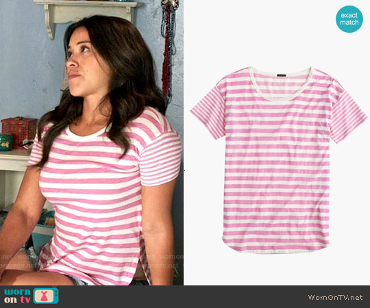 J. Crew Mixed-stripe Vintage Cotton T-shirt with Rounded Hem in Carded Sunwashed Peony worn by Jane Villanueva (Gina Rodriguez) on Jane the Virgin