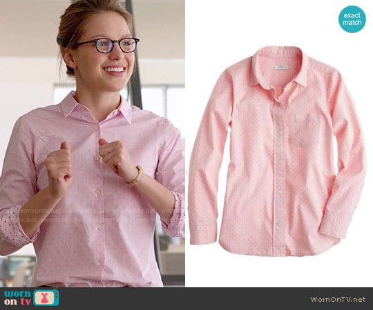 J. Crew Shrunken Shirt in Oxford Dot worn by Kara Danvers (Melissa Benoist) on Supergirl