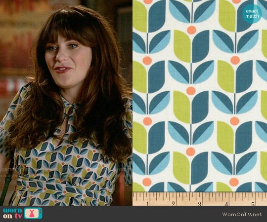 Joel Dewberry Flora Tulip Eucalyptus Fabric Dress worn by Jessica Day (Zooey Deschanel) on New Girl