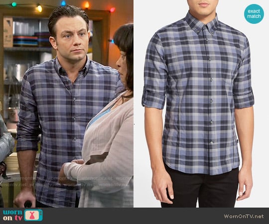 John Varvatos Plaid Sport Shirt in Office Blue worn by Josh Kaminski (Jonathan Sadowski) on Young and Hungry