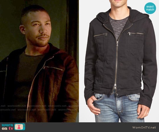 John Varvatos Star USA Hooded Denim Jacket worn by Marcel Gerard (Charles Michael Davis) on The Originals