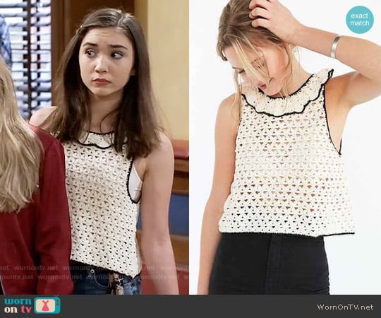 Kimchi Blue Crochet Ruffle-Neck Sweater worn by Riley Matthews (Rowan Blanchard) on Girl Meets World