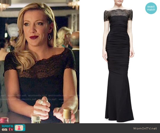 La Petite Robe di Chiara Boni Nasir Lace-Bodice Mermaid Gown worn by Laurel Lance (Katie Cassidy) on Arrow