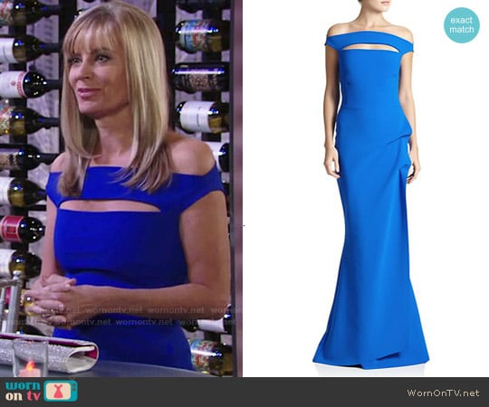 La Petite Robe di Chiara Boni 'Melania' Off-The-Shoulder Gown in Cobalt worn by Ashley Abbott (Eileen Davidson) on The Young and the Restless