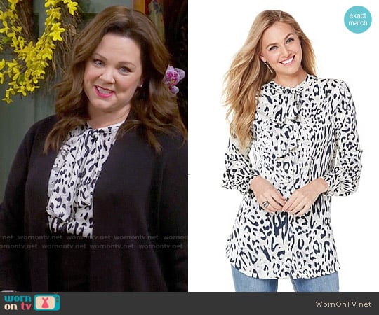 Melissa McCarthy Seven7 Bow Tie Woven Blouse worn by Molly Flynn (Melissa McCarthy) on Mike & Molly