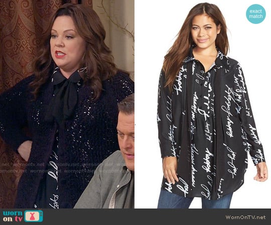 Melissa McCarthy Seven7 Bow Neck Tunic Blouse worn by Molly Flynn (Melissa McCarthy) on Mike & Molly