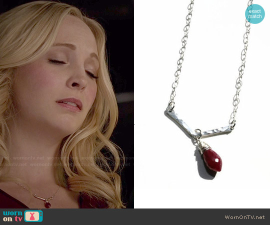 NairandBjorn Ruby Drop Necklace worn by Caroline Forbes (Candice Accola) on The Vampire Diaries