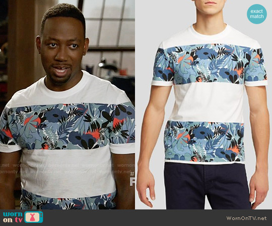 Original Penguin Floral Block Stripe Tee worn by Winston Bishop (Lamorne Morris) on New Girl