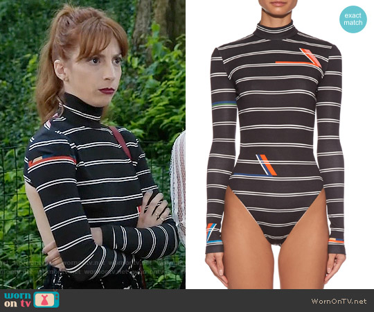 Preen by Thornton Bregazzi 'Mattu' Striped Bodysuit worn by Lauren (Molly Bernard) on Younger