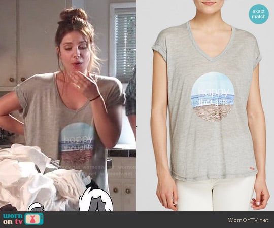 Peace Love World Happy Thoughts Tee worn by Audrey Pitagorski (Paige Spara) on Kevin from Work