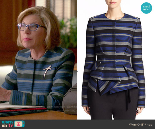 Proenza Schouler Striped Crepe Peplum Jacket worn by Diane Lockhart (Christine Baranski) on The Good Wife