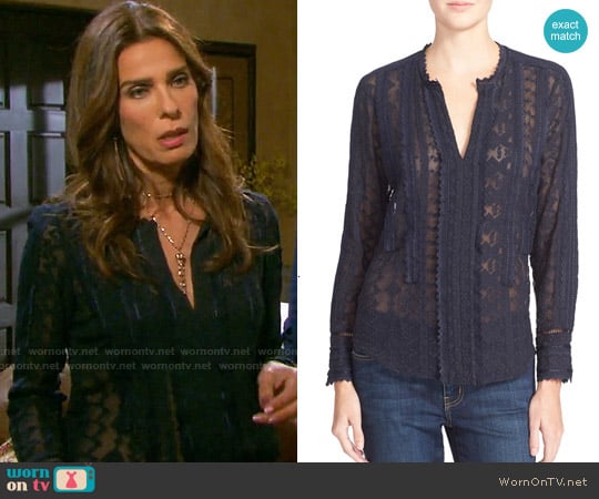 WornOnTV: Hope’s sheer navy embroidered blouse on Days of our Lives ...