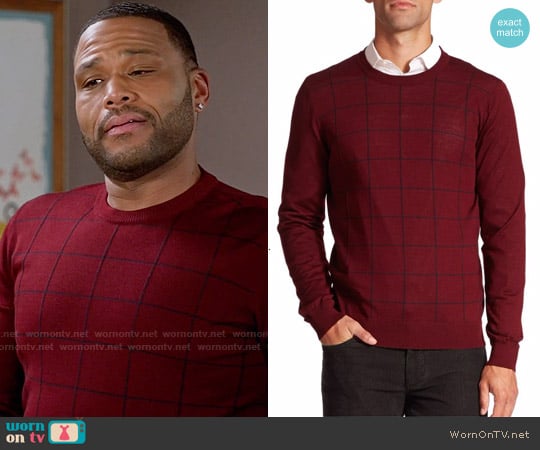 Saks Fifth Avenue Collection Graphic Check Merino Wool Sweater worn by Andre Johnson (Anthony Anderson) on Black-ish