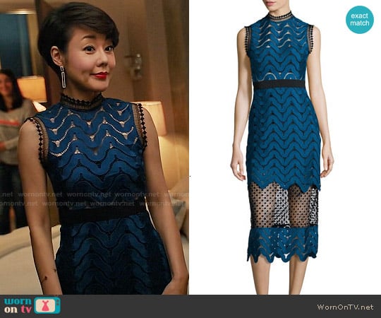 Self Portrait Scalloped Mixed-Lace Midi Dress worn by Karen Rhodes (Yunjin Kim) on Mistresses