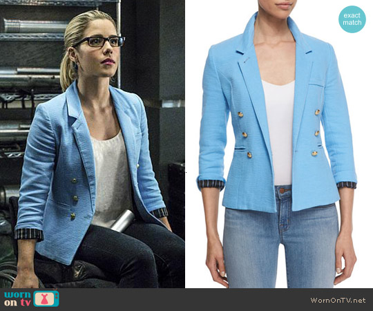 Smythe Rumpled Crepe Military Blazer in Periwinkle worn by Felicity Smoak (Emily Bett Rickards) on Arrow