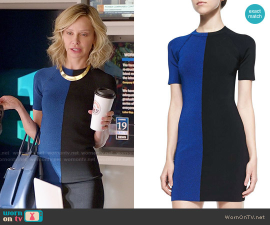 T by Alexander Wang Two-Tone Short-Sleeve Dress worn by Cat Grant (Calista Flockhart) on Supergirl