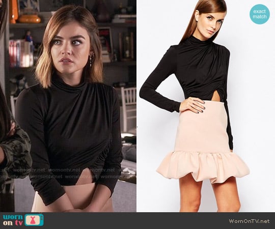 The 8th Sign 2 In 1 Dress With Wrap Front Top With Peplum Skirt worn by Aria Montgomery (Lucy Hale) on Pretty Little Liars