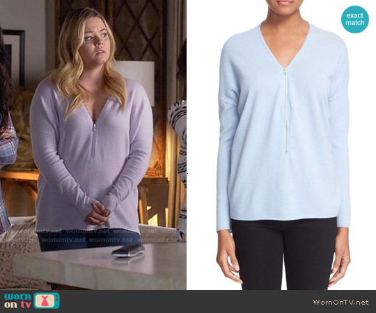 The Kooples Half Zip Wool & Cashmere Sweater in Blue Sky worn by Alison DiLaurentis (Sasha Pieterse) on Pretty Little Liars